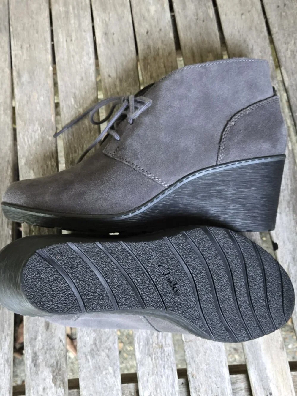 New Clarks Hazen Charm Grey Suede Lace-up Wedge Ankle Boots 8